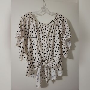Polka Dot Ruffle Sleeve Women's Top Size Large